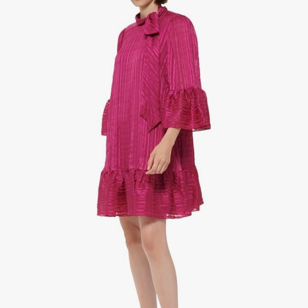 Calvin Klein Womens Metallic Bell Sleeve Shift Dress Pink Size 14 - Picture 3 of 9